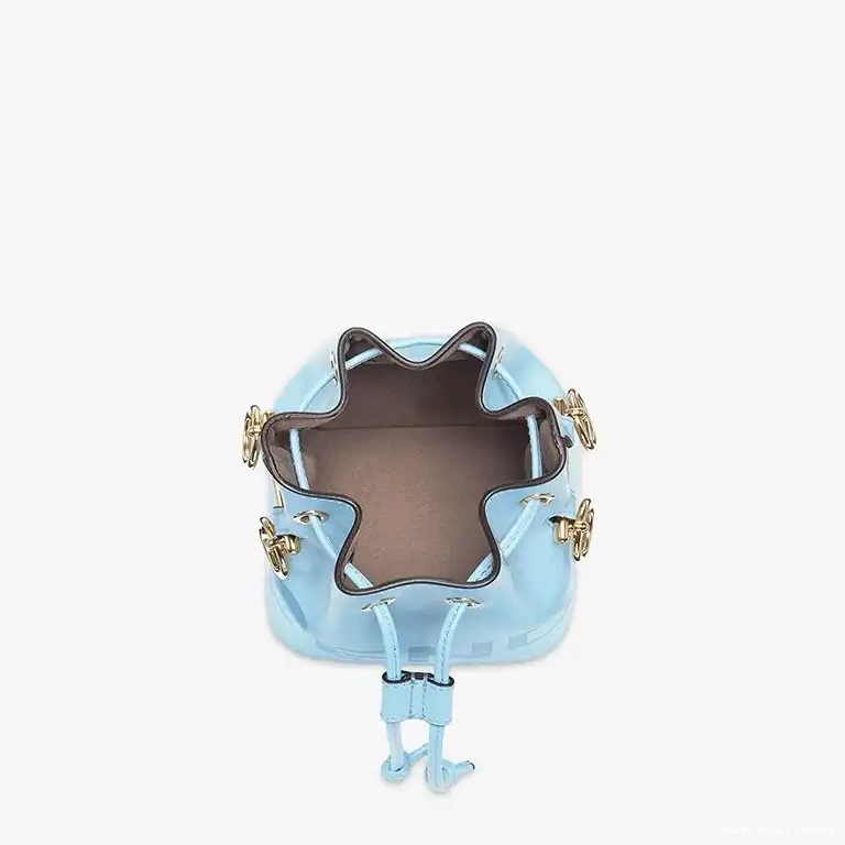 Vintage HOT Calf Logo Fendi Mini Bag Bucket In Leather ROMA Mon Blue Sky Tresor 0525